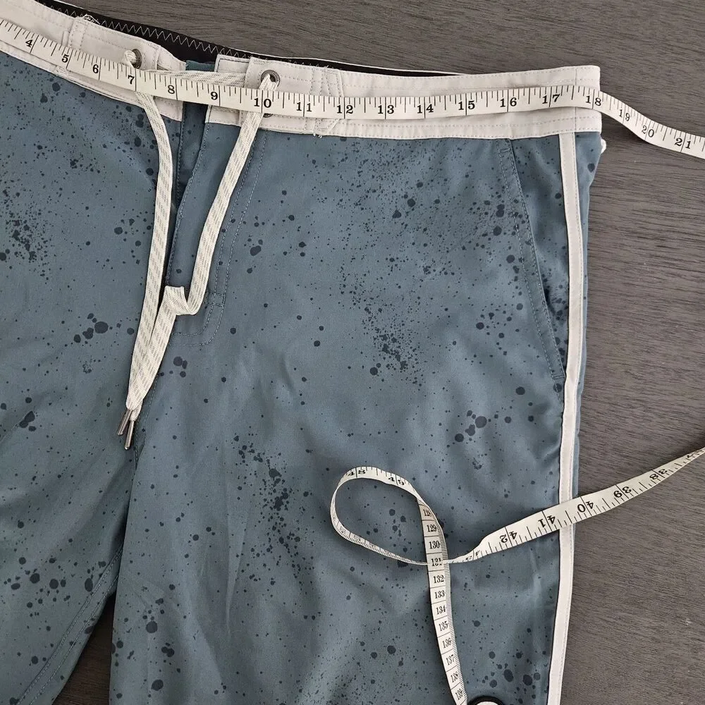 Vuori Cruise Board Swim Shorts Men's 36 Steel Blue Splatter Drawstring